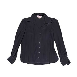 Bloomingdale's Vintage Silk Blouse Black Victorian Style Whimsygoth Size 6/4